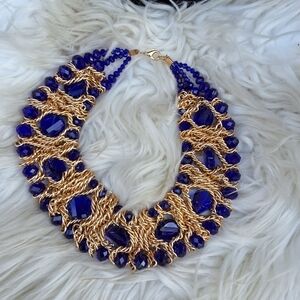 90s HUGE faceted glass chain bib necklace